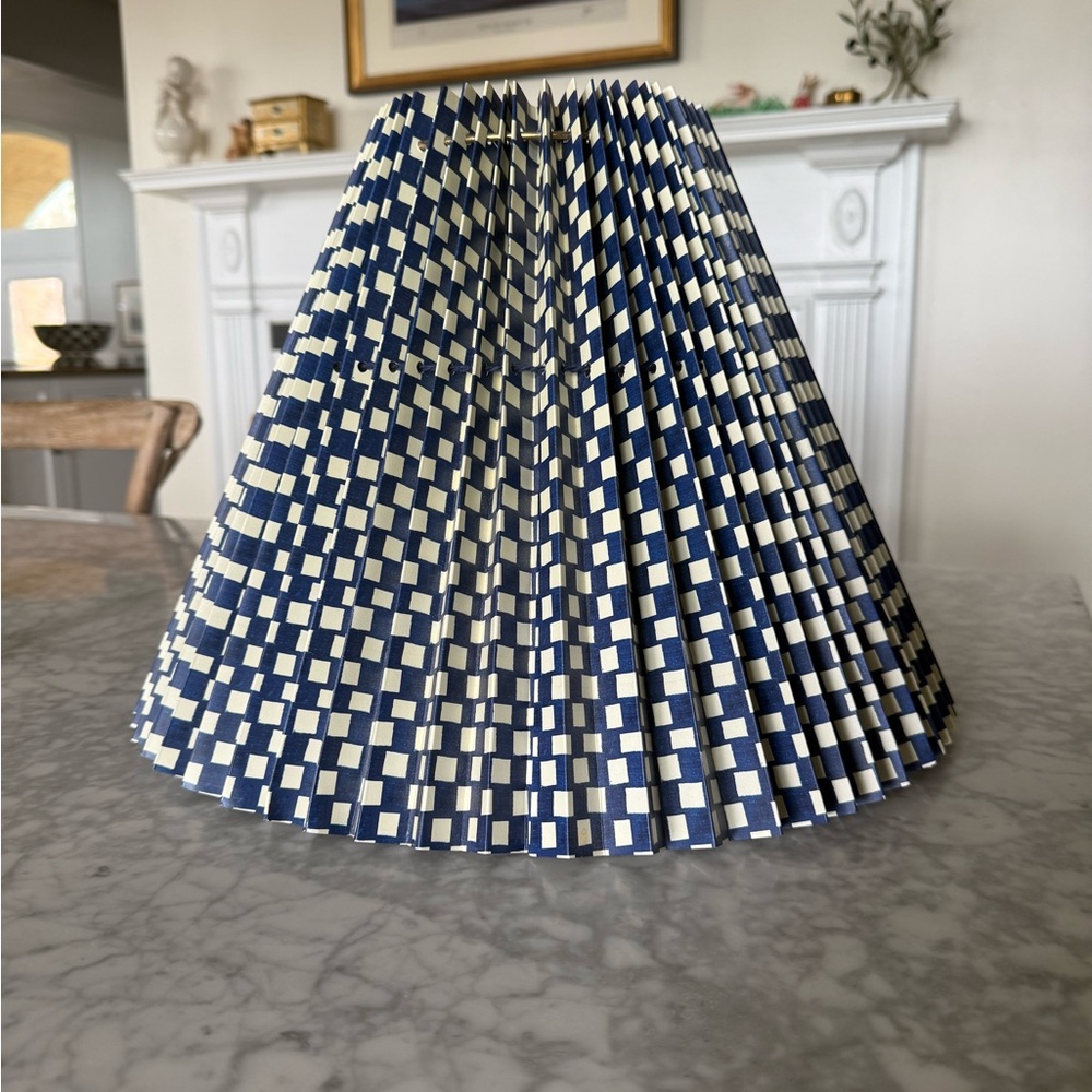 Anthropologie Checked Lampshade 16” Blue White